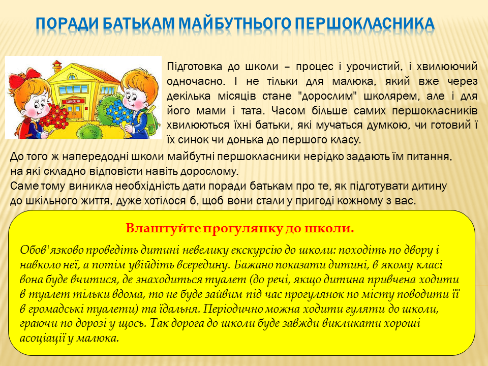 Поради батькам майбутнього першокласника